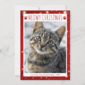 Grappige kat MEOWY KERSTMIS Foto Rode Pawprints Feestdagenkaart (Voorkant)