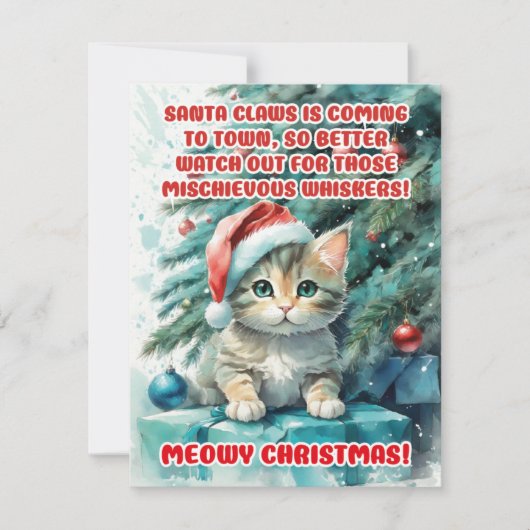 "GRAPPIGE KAT MEOWY KERSTMIS" Wenskaarten Feestdagenkaart (Voorkant)