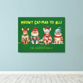Grappige kat Merry Green Christmas Decor Groeten Canvas Afdruk (Insitu (Houten vloer))