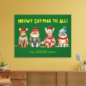 Grappige kat Merry Green Christmas Decor Groeten Canvas Afdruk (Insitu (Woonkamer))