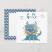 Grappige kat met bloemen wenskaart bedankkaart (Voorkant / Achterkant)