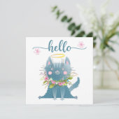 Grappige kat met bloemen wenskaart bedankkaart (Staand voorkant)