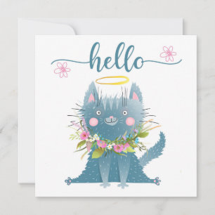 Grappige kat met bloemen wenskaart bedankkaart