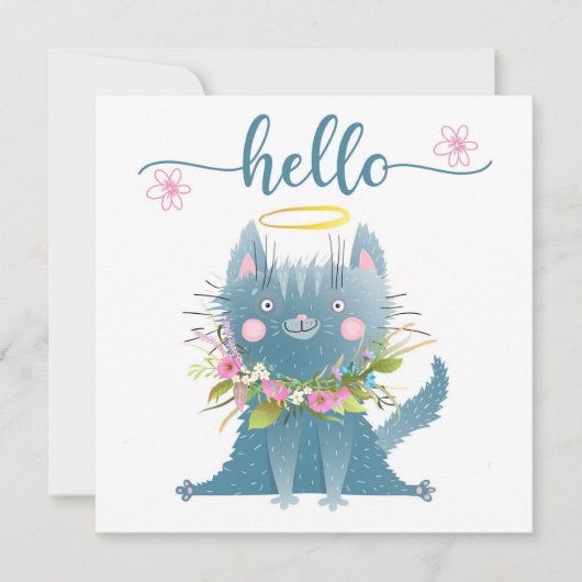 Grappige kat met bloemen wenskaart bedankkaart (Voorkant)