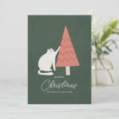 Grappige Kat met Boom Vrolijke Kerstmis Groet Feestdagenkaart (Staand voorkant)