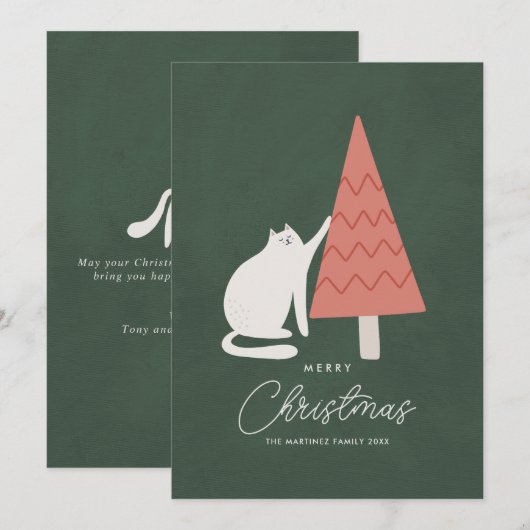 Grappige Kat met Boom Vrolijke Kerstmis Groet Feestdagenkaart (Voorkant / Achterkant)