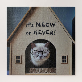 Grappige kat met bril It's Meow or Never Quote Legpuzzel