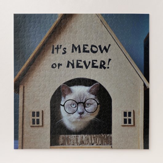 Grappige kat met bril It's Meow or Never Quote Legpuzzel (Verticaal)