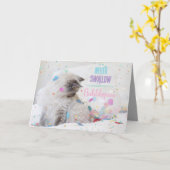 Grappige kat met Bubblegum Bubble Happy Birthday Kaart (Gele Bloem)