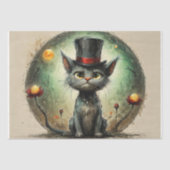 Grappige kat met een pet - Decoupage - Tissuepapier (Voorkant)