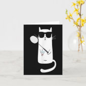 Grappige kat met een zonnebril die badminton speel kaart (Gele Bloem)