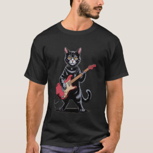 Grappige kat met gitaar vintage huiskat t-shirt
