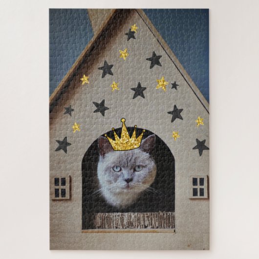 Grappige kat met gouden glitters Glam kroon Legpuzzel (Verticaal)