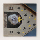 Grappige kat met gouden glittersieraden kroon legpuzzel (Horizontaal)
