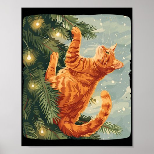Grappige kat met kerstbomen voor klimmende katten  poster (Voorkant)