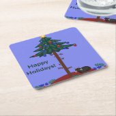 Grappige kat met kerstboom kartonnen onderzetters (Schuin)