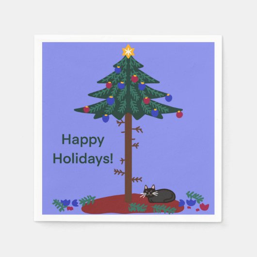 Grappige kat met kerstboom servet (Voorkant)