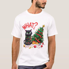 Grappige kat met kerstboom t-shirt