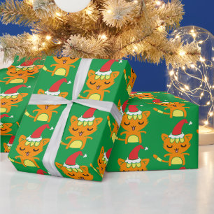 Grappige kat met kerstmuts kerst kat patroon cadeaupapier