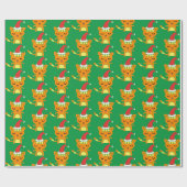 Grappige kat met kerstmuts kerst kat patroon cadeaupapier (Vlak)