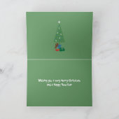 Grappige kat met klatergoud op staart groene kerst feestdagen kaart (Binnen)