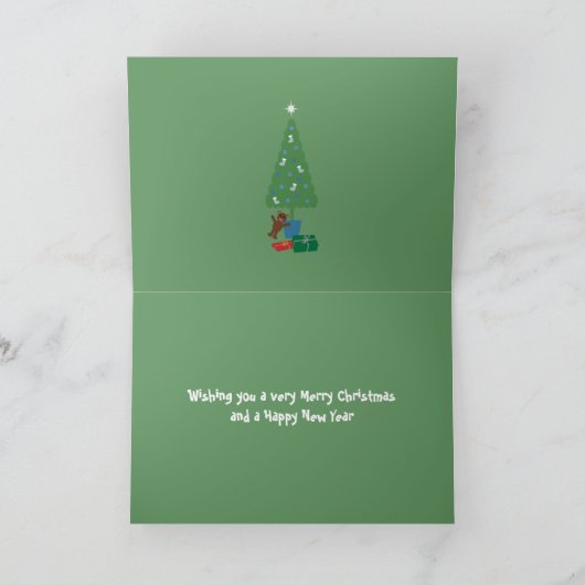 Grappige kat met klatergoud op staart groene kerst feestdagen kaart (Binnen)