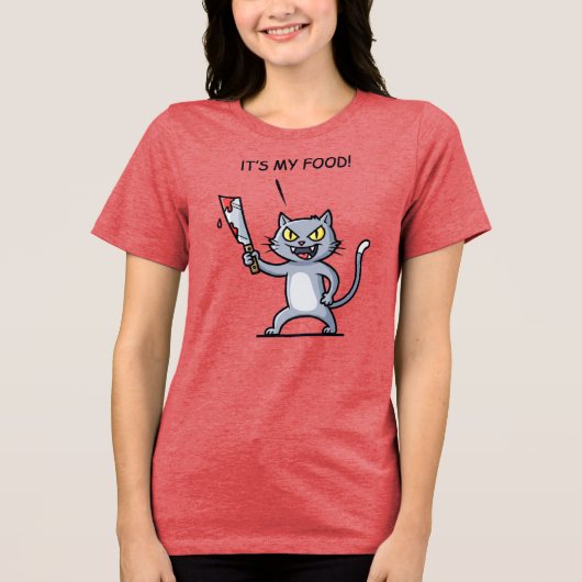 Grappige Kat met Mes Tri-Blend Shirt (Voorkant)