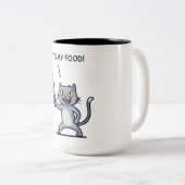 Grappige Kat met Mes Tweekleurige Koffiemok (Voorkant rechts)