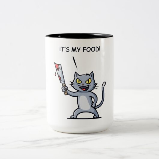 Grappige Kat met Mes Tweekleurige Koffiemok (Center)