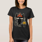 Grappige Kat Met Paddenstoelen Hoed Zwarte Kat Met T-shirt (Voorkant)