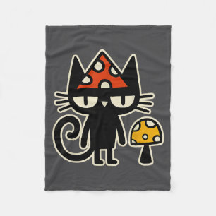 Grappige kat met paddenstoelenhoed Zwarte kat met  Fleece Deken