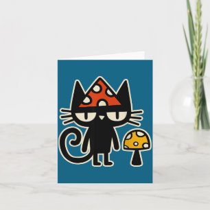 Grappige kat met paddenstoelenhoed Zwarte kat met Kaart