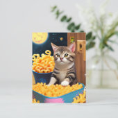 Grappige kat met pasta briefkaart (Staand voorkant)