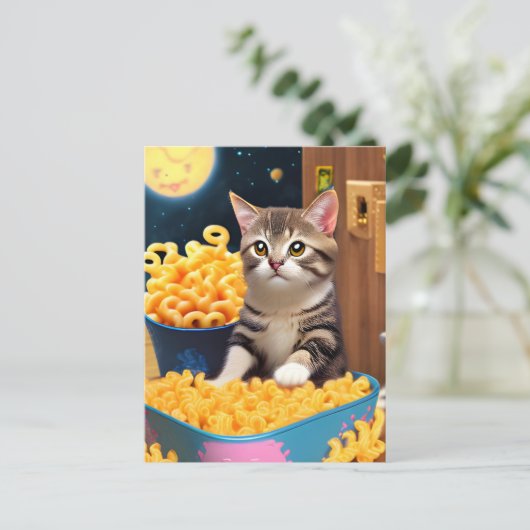 Grappige kat met pasta briefkaart (Staand voorkant)
