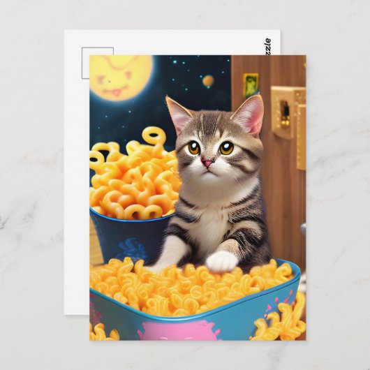 Grappige kat met pasta briefkaart (Voorkant / Achterkant)