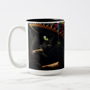 Grappige kat met sombrero tweekleurige koffiemok