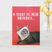 Grappige kat met toast verjaardag Wenskaart Kaart (Gele Bloem)