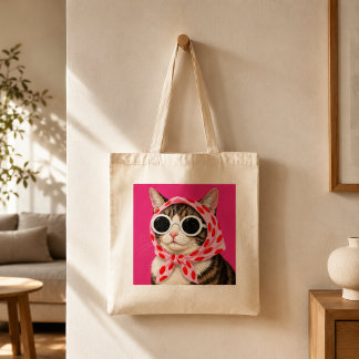 Grappige kat met zonnebril en hoofddoek tote bag
