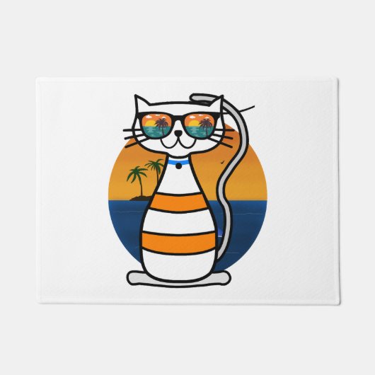 Grappige kat met zonnebril op het strand deurmat (Voorkant)