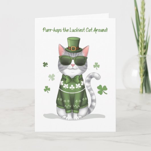 Grappige kat met zonnebril op St Patrick's Day Kaart (Voorkant)
