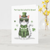 Grappige kat met zonnebril op St Patrick's Day Kaart (Gele Bloem)