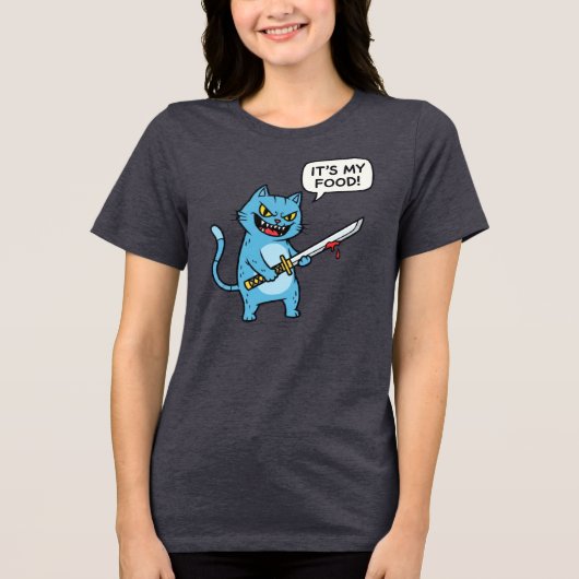 Grappige Kat met Zwaard Tri-Blend Shirt (Voorkant)