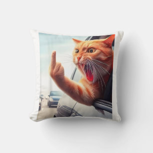 Grappige kat middelvinger hilarische kat in de aut kussen