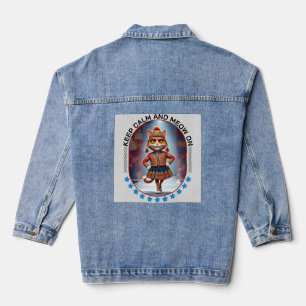 Grappige kat mode show denim jacket