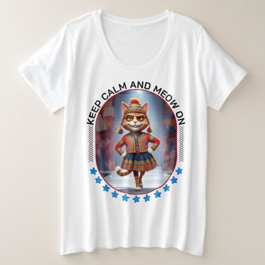 Grappige kat mode show grote maat t-shirt (Design voorkant)