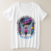 Grappige kat mode show grote maat t-shirt (Design voorkant)