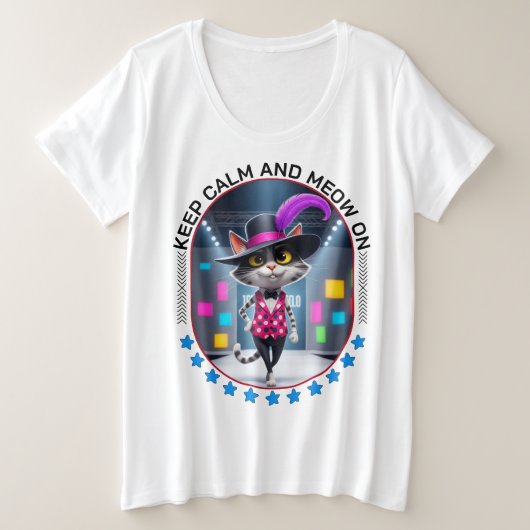 Grappige kat mode show grote maat t-shirt (Design voorkant)