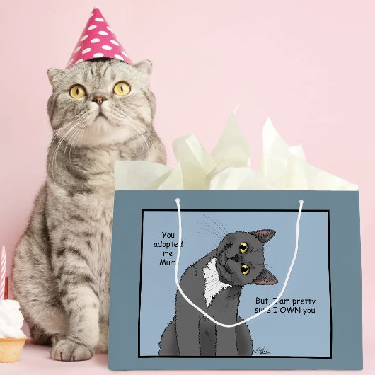 Grappige Kat Moederdag Grijze Kat Blauw Groot Cadeauzakje