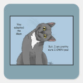 Grappige Kat Moederdag Grijze Kat Blauwe Vierkante Sticker (Voorkant)