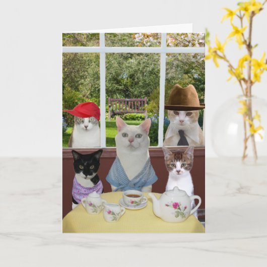 Grappige kat Moederdag of verjaardag Kaart (Gele Bloem)